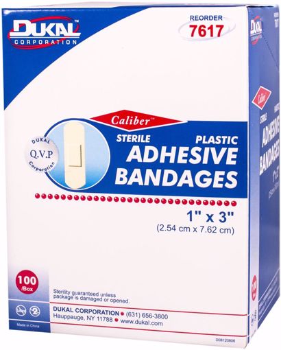 Picture of Dukal Caliber? Plastic Adhesive Sterile Bandage - 100 Count, 1" x 3" (24 Units)
