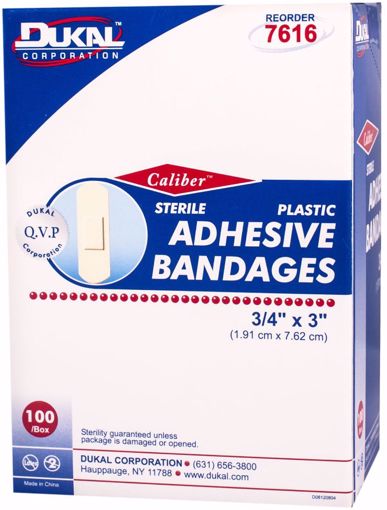 Picture of Dukal Caliber? Plastic Adhesive Sterile Bandage - 100 Count, 3/4" x 3" (24 Units)