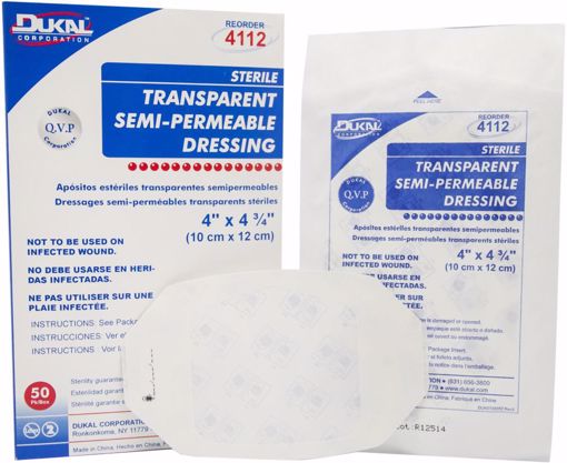 Picture of Dukal Transparent Semi-Permeable 4" x 4-3/4" Sterile Dressing - 50 Count (1 Units)