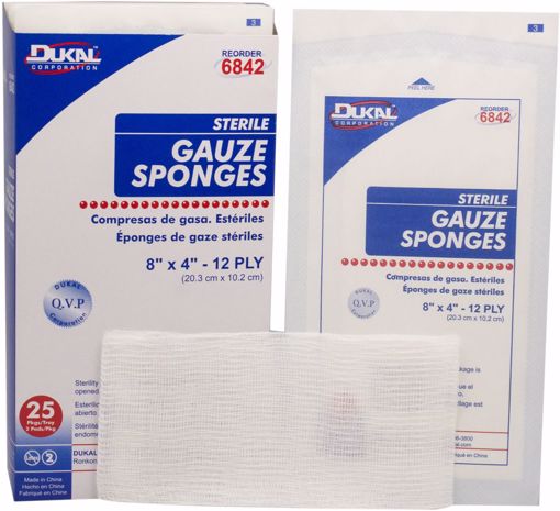 Picture of Dukal Gauze 8" x 4" Sterile Sponge - 12 ply, 2 Pack, 25 Count (20 Units)