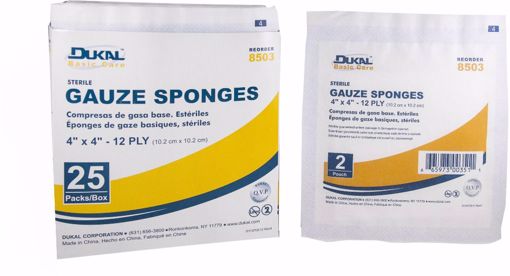Picture of Dukal Basic Care 4" x 4" Sterile Gauze Sponge - 12 Ply, 2 Pack, 25 Count (24 Units)